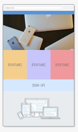 Web Page With Large Photo In Header And Line Art Illustration - Illustration