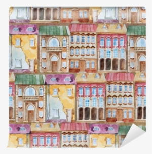 Watercolor Seamless Pattern Of Bright Old Building - Photography