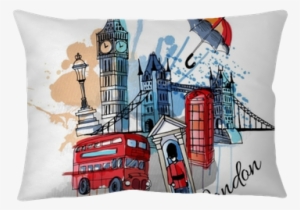 Watercolor Vector London Background Throw Pillow • - London Icons