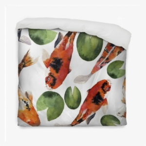 Watercolor Oriental Rainbow Carp With Water Lily Seamless - Watercolor Painting