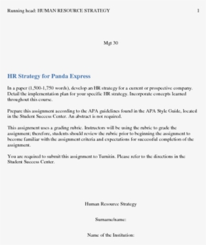 Hr Strategy For Panda Express In A Paper , Develop - Table Of Contents