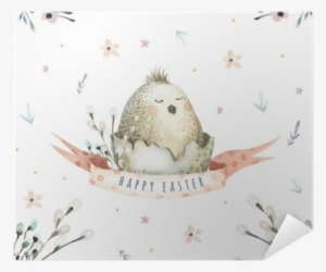 Hand Drawing Easter Watercolor Flying Cartoon Bird - Niedliches Osterei Glückliches Eastercard Karte