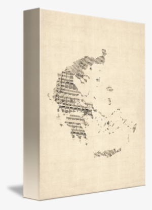 Old Sheet Music Map Of Greece Map By Michael Tompsett - Greece Map Art