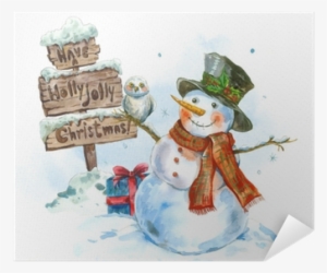 Watercolor Greeting Card With Snowman Poster • Pixers® - Watercolor Christmas Cards With Snowman