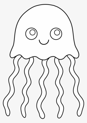 Cute Colorable Jellyfish - Jellyfish Clipart Black And White Png