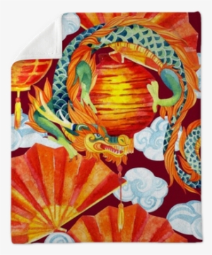 Chinese Dragon Watercolor Seamless Pattern - Watercolor Painting