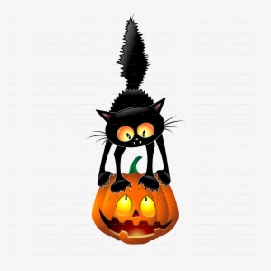 Funny Halloween Cat Cartoon Biting A Pumpkin Png Scared - Halloween Pumpkin Cartoon