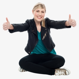 Free Png Women Pointing Thumbs Up Png Images Transparent - Sitting