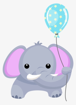 Birthday Elephant With Balloon Clipart - Baby Elephant With Balloon Png
