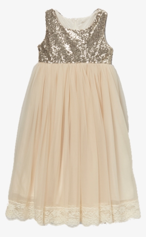 Sequined Glitter Chiffon Ivory Dress - Dress