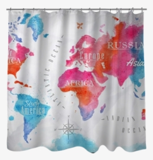 Watercolor World Map Pink Blue Shower Curtain • Pixers® - Art Print: Anna42f's World Map Map Retro, 61x41cm.