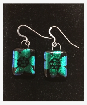 Black With Green Flower Etched High Glass Earings By - Glass