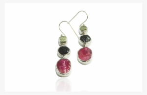 Earrings In 925 Sterling Silver With Stones Ruby, Black