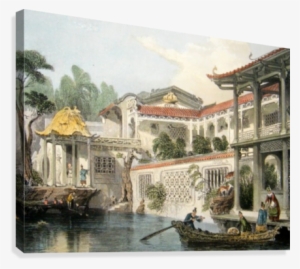 House Of Conseequa, Chinese Merchant, Canton Canvas - Thomas Allom