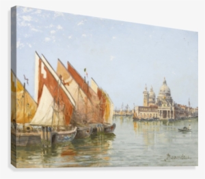 Fishing Boats Along A Canal In Venice Canvas Print - Venice