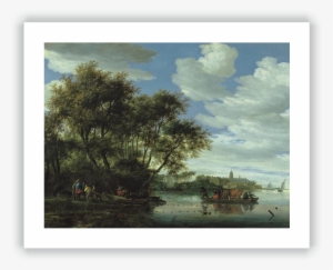A View Of The River Vecht With A Ferry, Fishermen, - Salomon Van Ruysdael