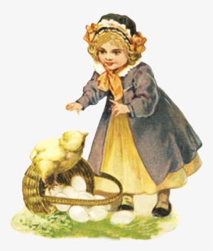 Easter Hare And Child, Girl With Easter Egg And Chick - False Victorian Easter #102 Collage Sheet