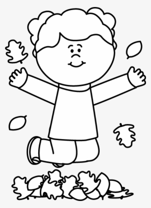 Black And White Girl Jumping In Leaves - Fall Clipart Black And White