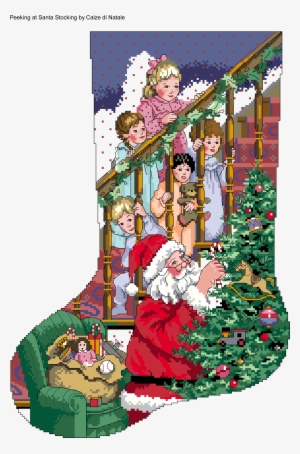 Peeking At Santa Stocking 1 - Christmas Stocking