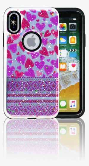 Iphone X Mm 3d Purple Hearts - Mobile Phone Case