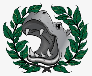 Color-ink Screaming Hippo Head In Laurel Frame Tattoo - Laurel
