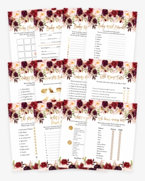 Marsala And Gold Floral Baby Shower Game Pack - Game