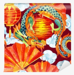 Chinese Dragon Watercolor Seamless Pattern - Chinese Dragon Watercolor Paintings