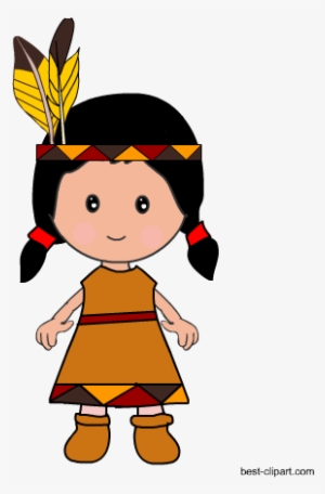 Cute Native American Girl, Thanksgiving Graphic - Transparent Background Pilgrim Girl