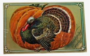 Thanksgiving Turkey In Front Of A Orange Pumpkin Doormat - Giclee Painting: Thanksgiving Greetings With A Turkey