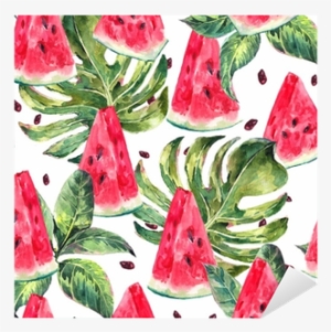 Watercolor Seamless Pattern With Slices Of Watermelon