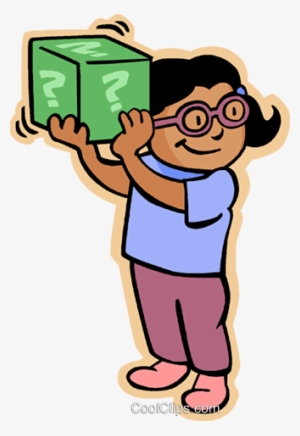 Little Girl With Mystery Box Royalty Free Vector Clip - Mystery Box Clipart
