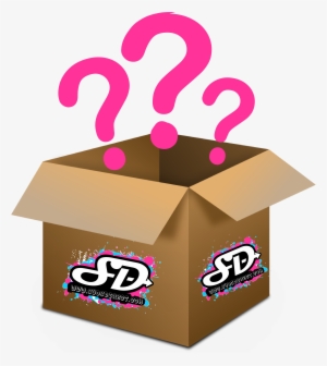Wooden Mystery Box With Question Marks - Open Cardboard Box