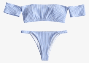 Off Shoulder Striped Thong Bikini - Swimsuit