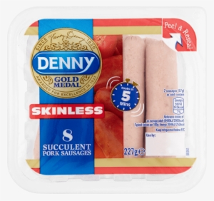 Dgm Skinless Sausage - Denny Gold Medal 8 Pork Sausages 227g