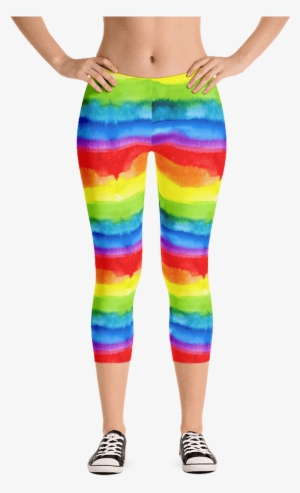 Women's Pride Watercolor Rainbow Print Capri Leggings - Rainbow Leggings Women