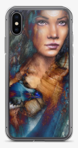 Young Woman With Feather Iphone Case - Woman And Flying Eagle. Beautiful Painting Illustration