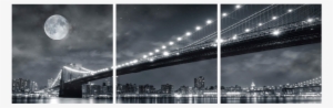 Moonrise Over The Brooklyn Bridge Is Simultaneously - Black And White Photography Triptych