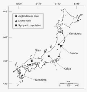 Map Of Japan Showing The Sampling Localities Of Acrocercops - Diagram