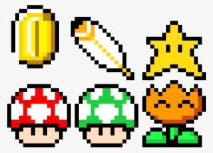 Mario Power-ups And A Coin - Mario Power Ups Pixel