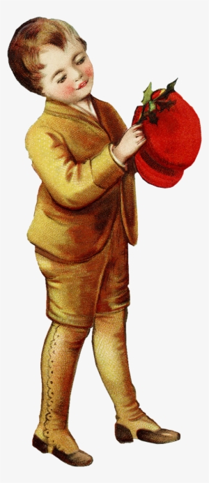 The Boy Holding His Hat With The Presents Removed - Vintage 1900s Christmas Greetings Tile Coaster