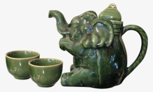 Cv1-dg Dark Green Elephant Tea Set - Ceramic