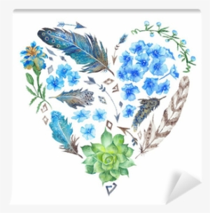 Boho Style Watercolor Heart Shape Wall Mural • Pixers®