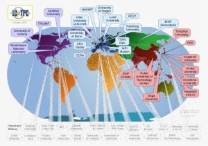 2016b World Map With Lctpc Member And Observer Institutes - Synchrotron In The World