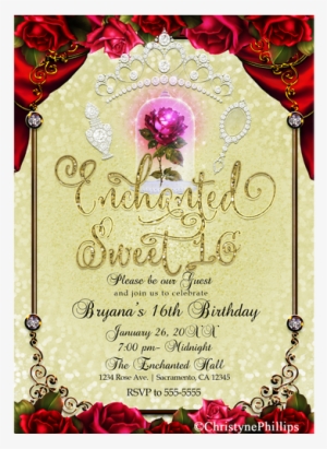 Beauty & The Beast Enchanted Red Rose Yellow Gold Sweet - Beauty And The Beast Bachelorette Invitations