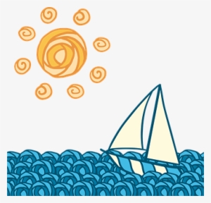 Sun Boat Wave Journey Blue Yellow Sailing - Boat On Wave Png