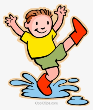 Boy Jumping In Rain Puddle Royalty Free Vector Clip - Boy Playing In The Rain Cliparts
