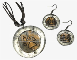Silver And Copper Bear Paw Jewelry Set - Locket