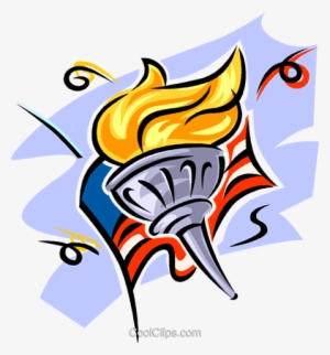 American Flag And Olympic Torch Royalty Free Vector - Olympics Clipart