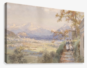 Blick Uber Die Stadt Salzburg Canvas Print - Watercolor Painting