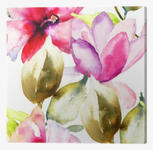 Colorful Pink Flowers, Watercolor Illustration Canvas